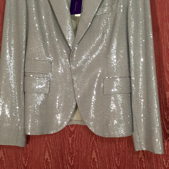 RALPH LAUREN PURPLE LABEL Silver Gray Sequin Blazer I Button Women's Sz 8 - Picture 3 of 16